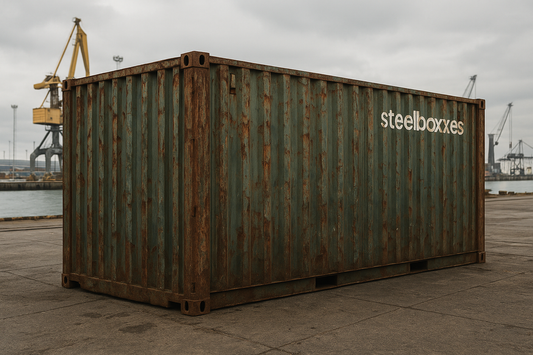 not what I want. make the container look more used, "steelboxxes" goes on the long side of the container in the upper right hand corner